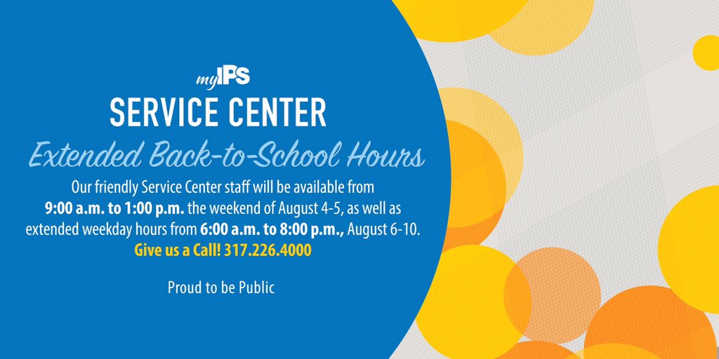 Need assistance? The #myIPS Service Center is open this weekend and will have extended hours every night during the coming week. Details attached...