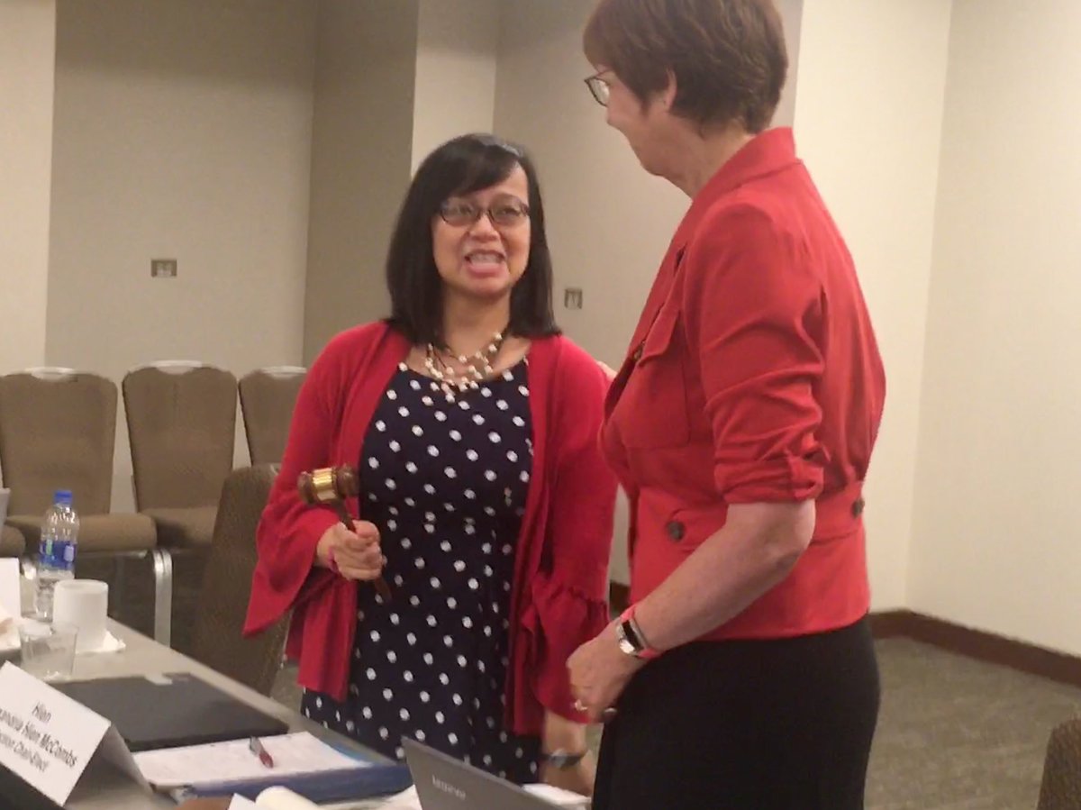 SimeonDCarson's tweet photo. One of the great @ABA healthlaw traditions: the passing of the gavel! Congrats to our new Chair @alexandrialaw! Thank you to @HilaryHyoung for representing us so well this past bar year! #ABAAnnual https://t.co/cCK8vHg9Qq