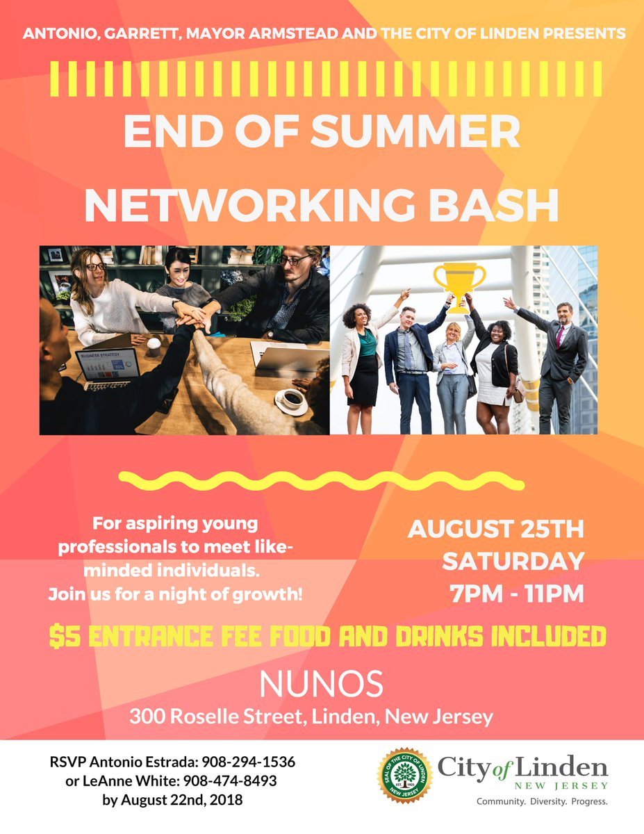 MeridiaLife's tweet photo. Networking night in Linden on Saturday, August 25th! Do you have your business cards ready? https://t.co/4mzI5CJuzy