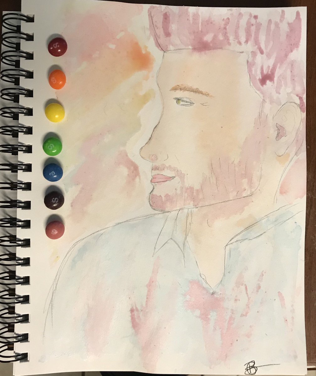 Bmarifly98's tweet photo. I’m super proud of my bean dress, my cartoon freeze frame, my Skittles watercolor @JensenAckles, and my dolls! #TeamFlatMisha #Gish https://t.co/Dted38MVLJ