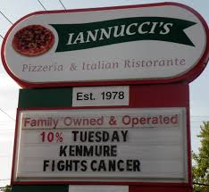 Kenmure Fights Cancer day @ Iannucci's Pizzeria &amp; Italian Restaurant (HVL) on TUES, 08/07! 10% of day's proceeds go to KFC's cause. Mangia! Mangia! #pizza #italianfood #hvl #localeats #golf #charity