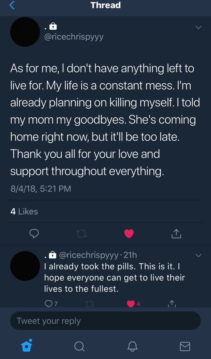 matthewjgl's tweet image. this is so sad. suicide is a real thing, i want everyone to ask 2 people that you know that seem like they’re going through some deep shit. and help them in anyway possible and tell them to reach out and get help. spread this message so we can maybe help alot of people. ❤️RT
