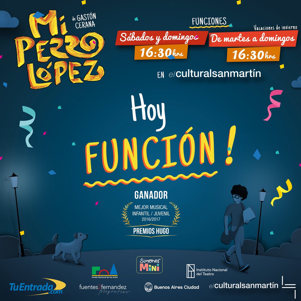 Hoy te esperamos en @culturalsanmar a las 16.30 hs!
Localidades a la venta en <a href="/tuentrada/">TuEntrada.com</a>.

#SomosTodosPerros