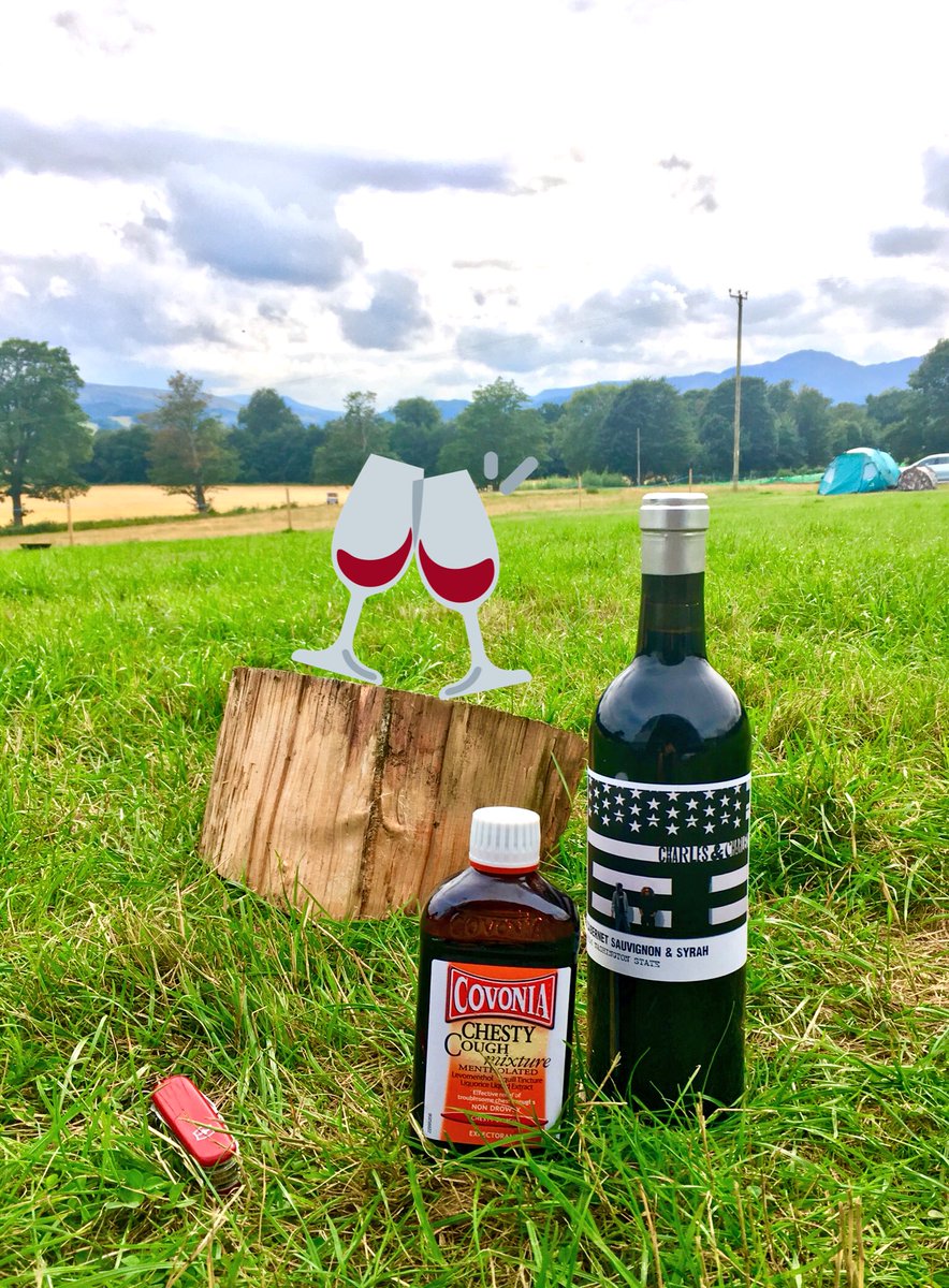NickOrwell's tweet photo. #Camping in #Scotland...with a COLD! ☹️ In tonight’s drinking I predict strong blackberry, tobacco and cocoa in the @charlesbieler #wine and some intense menthol notes in the Covonia!  Thanks @paulferrie @WineShowTV @joefattorini https://t.co/d7QOWbx2P7