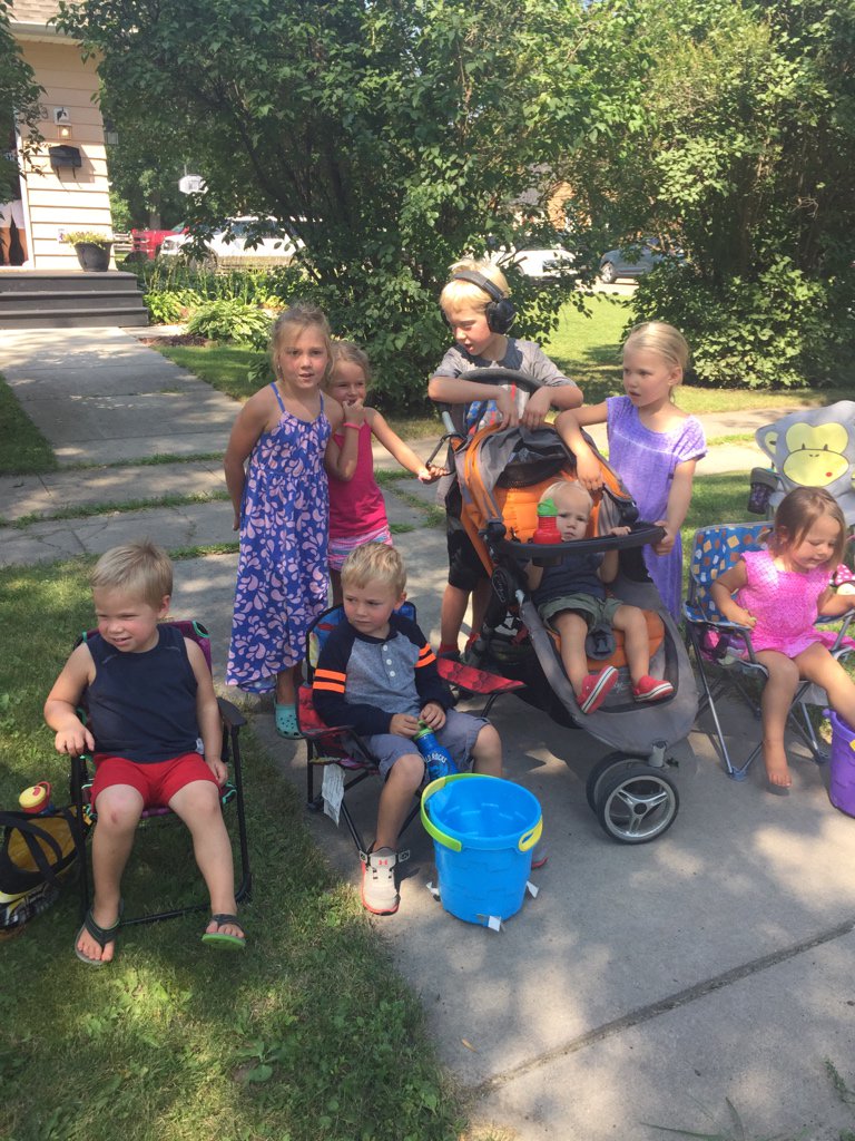 AForbort's tweet photo. Parade is still over an hour away but this crew is fired up already. Can’t wait to hear @GrandRapidsBand #TimberDays https://t.co/p4o7CMZlB7