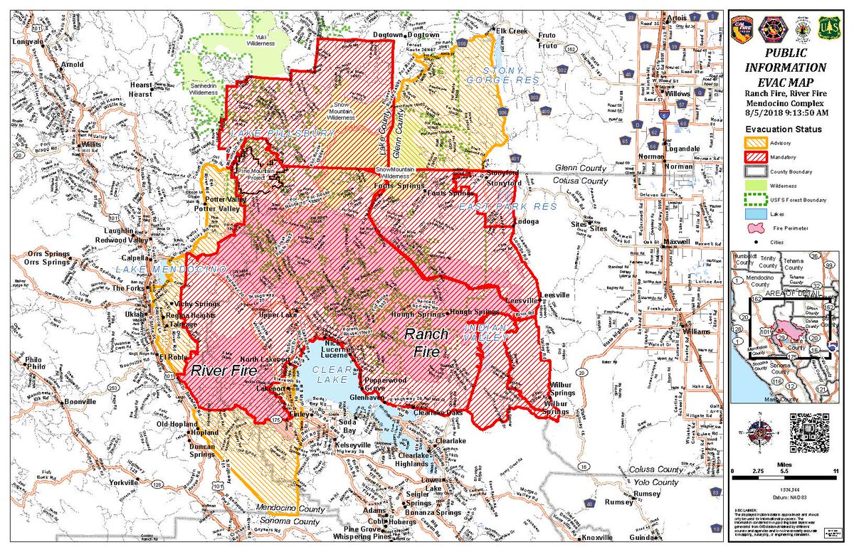 MendoSheriff's tweet photo. CalFire evacuation map update 8/5/18 9:50am #MendocinoComplex

For downloadable pdf click here --> https://t.co/N9Emi8zzVb (large map - please be patient) https://t.co/st4zUbEflU