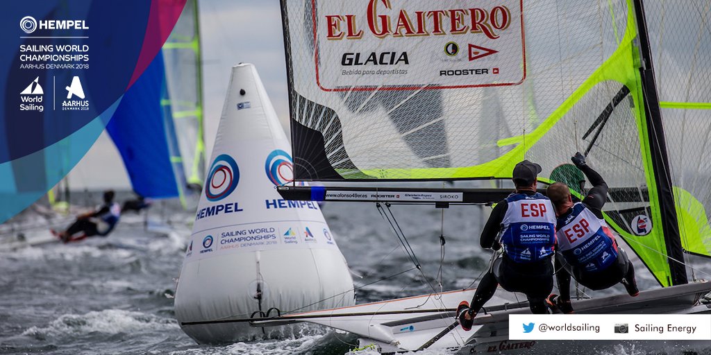 worldsailing's tweet photo. Over in the 49ers, the French 🇫🇷 duo of Rual &amp; Amoros take top spot after two thirds in the Blue Fleet.

Sime &amp; Mihovil Fantela 🇭🇷 and 📸 @alonso49er 🇪🇸 took one win each from that fleet today.

➡️ Results: https://t.co/7OCeOmNKK2

#sailing #Aarhus2018 ⛵️🌍🏆🇩🇰 https://t.co/O6Kshc96Po