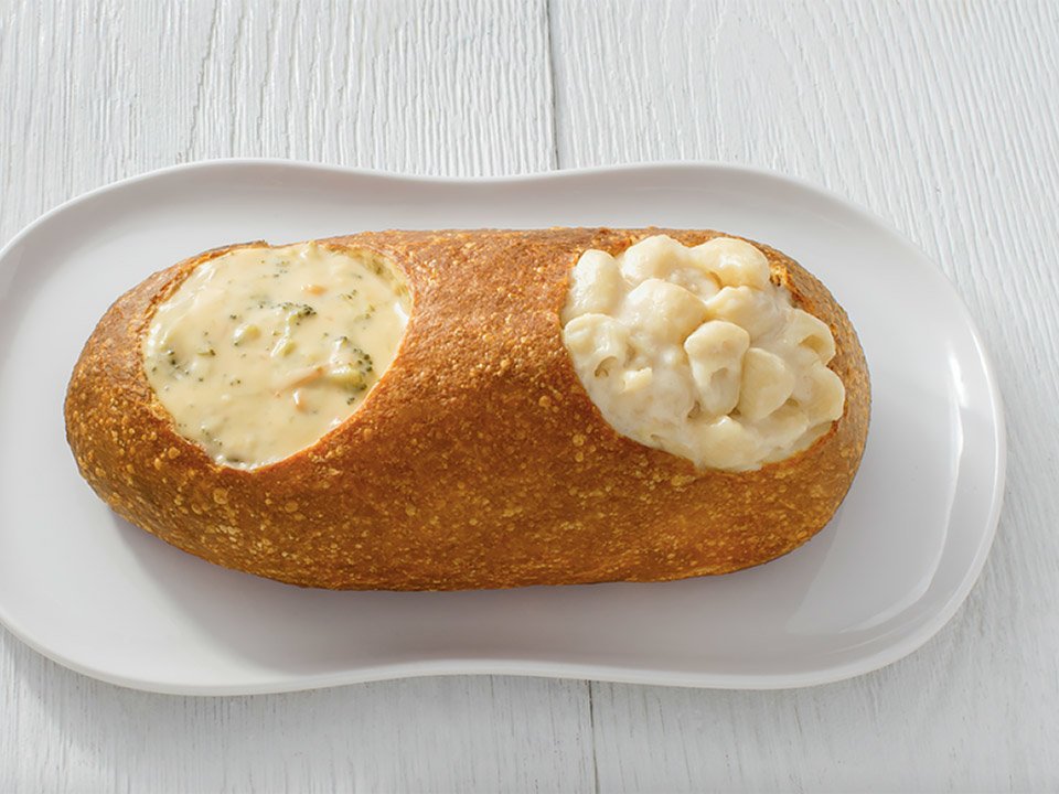 foodandwine's tweet photo. Behold: The new double bread bowl from Panera. https://t.co/vqlo9Pgmo3 https://t.co/I1lZfjzFLT