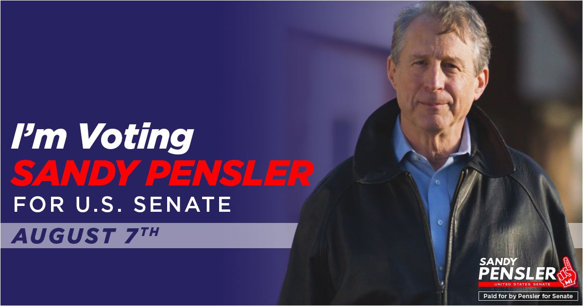 SandyPensler's tweet photo. We’re only 2 days away. I look forward to earning your vote this Tuesday, August 7th, in our Michigan Primary Elections. RETWEET to show your support for the only candidate working to put #MichiganFirst! #VoteSandy https://t.co/Q51DCvkotp