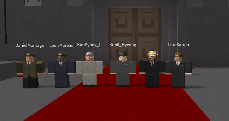PMOfficeRoblox's tweet photo. The Prime Minister and his delegation met with the glorious leader of Korea and his delegation to sign the important Treaty of Protection, Trade and Affairs. https://t.co/ryXYiXK7tk