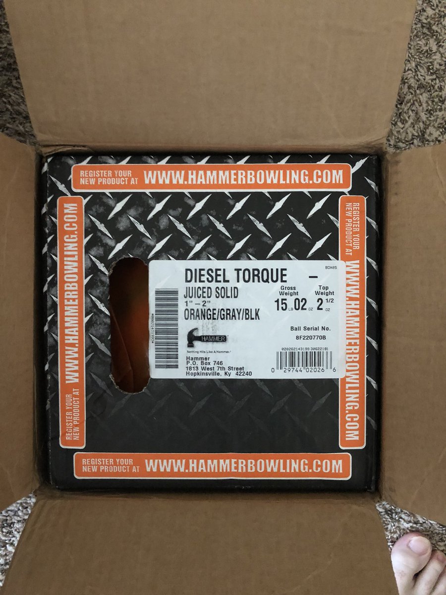 FloppyPENGuinn's tweet image. I don’t know if I’ve ever seen a more stunning color design or good looking bowling ball from @HammerBowling! My brand new #DieselTorque came in Friday after we left for Austin. Now that I’m back home I’m drilling it tomorrow b4 sport league on shark! #EBI #NothingHitsLikeAHammer