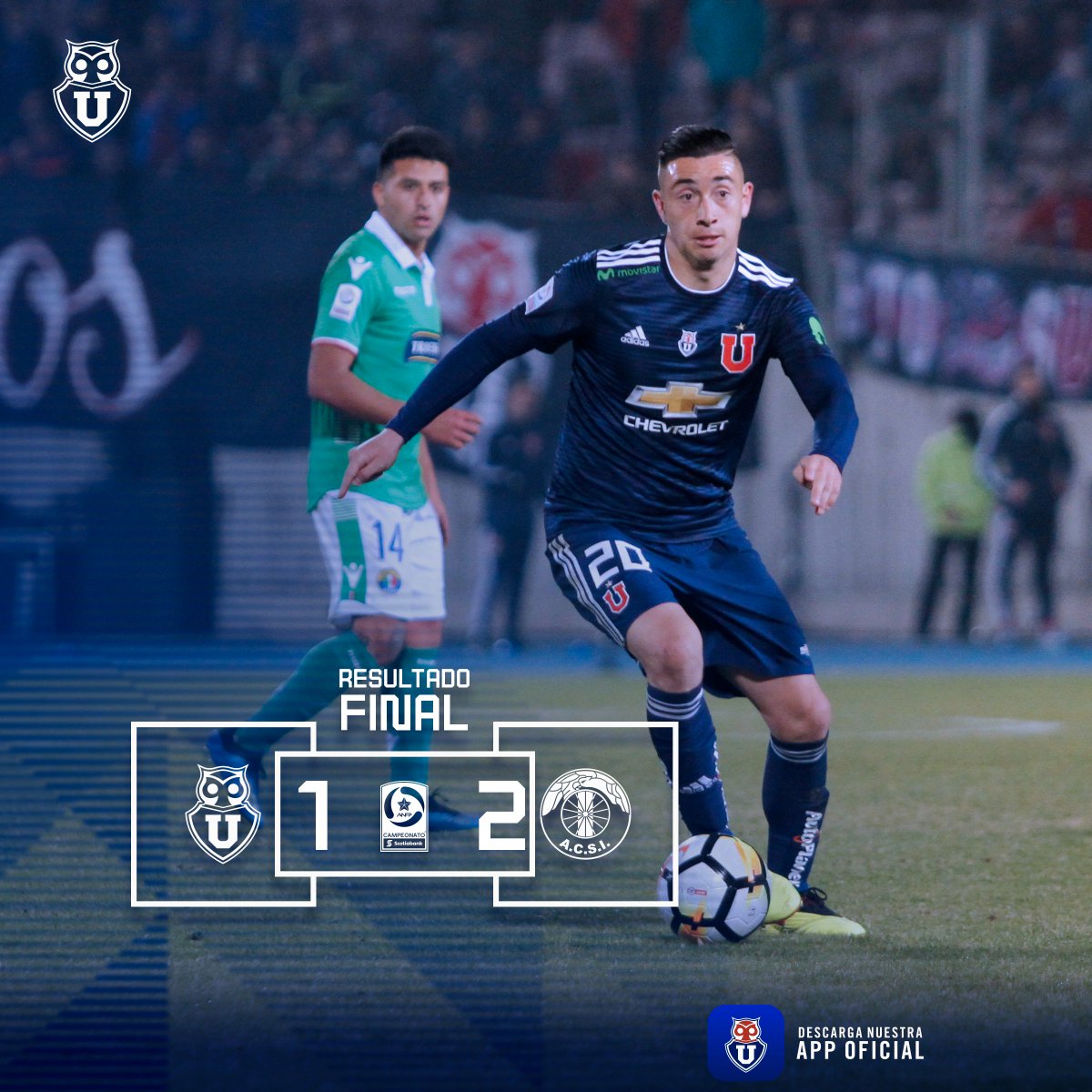 udechile's tweet photo. Final del partido. No logramos remontar y caímos con Audax Italiano en el Nacional. 
#VamosLaU 🤘 https://t.co/VKMxrCIpQS