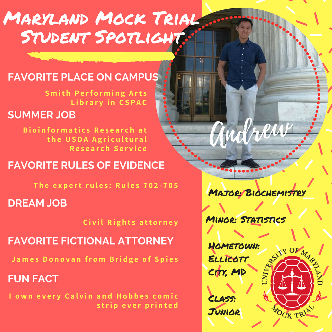 UMDMockTrial's tweet photo. Welcome back to the Maryland Mock Trial Student Spotlight Series!
Meet Andrew, a rising junior Biochemistry major, who is also a University Student Judiciary Community Advocate.
#UMDMockTrial #ExpectGreatness #StudentSpotlightSunday https://t.co/y4xgBQ92o9