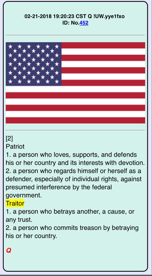 2runtherace's tweet photo. @formerlydoxed Lets’s read a few of the previous Q mentions of ‘Traitor’!! #Traitors #Treadon #Sedition #Gitmo #GreatAwakening @realDonaldTrump https://t.co/eIY4njThRH