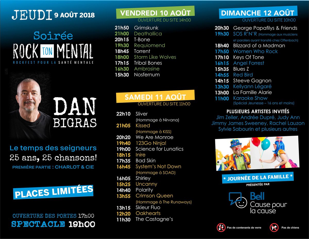 RockTonMental's tweet photo. 9 au 12 Août 
Rock Fest pour la Santé Mentale https://t.co/t3nVjuiCuM