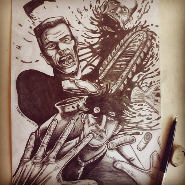 mattonorman's tweet photo. The Unsubtle Zombie Chainsaw Massacre #art #illustration #artistsoninstagram #comicbookart #pencilart #zombieart #blackandwhiteart #goreart #horrorart #undeadart https://t.co/BGGSScw8N4 https://t.co/mTr9d76JTf