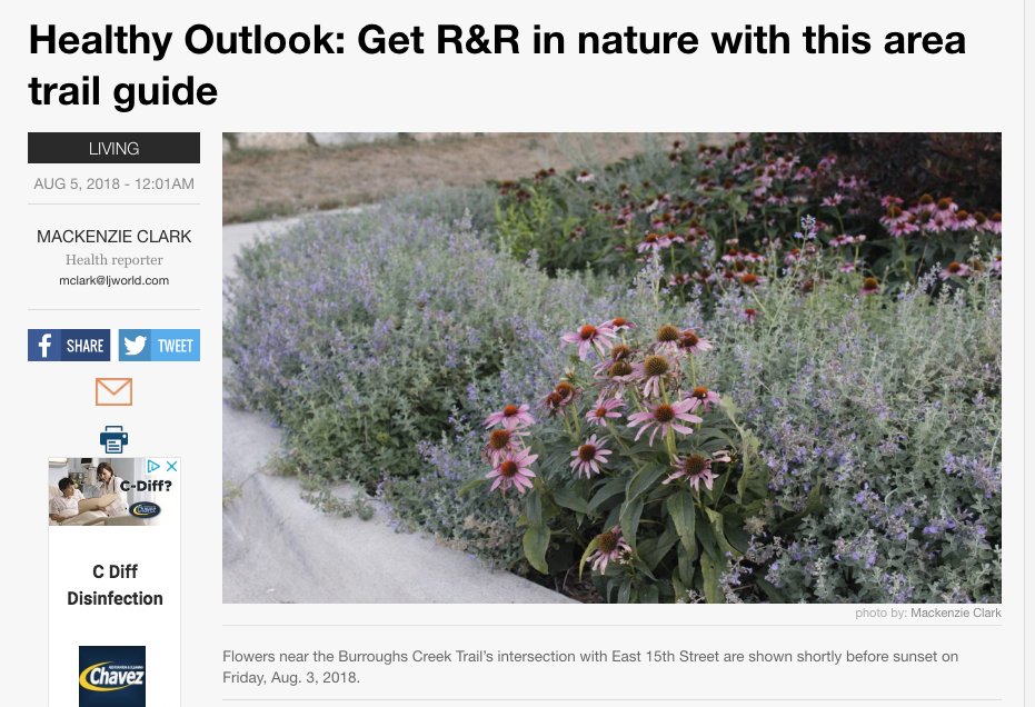 LDCHEALTH's tweet image. If you&apos;re looking for some great places to ride a bicycle, go for a walk or take in nature, check out this @mclark_ljw @LJWorld article: bit.ly/2Mlwr96 Includes advice from local trail enthusiasts! @FLATKS @LBCCycling @karreyLbritt @mhullconsults @suzanhampton