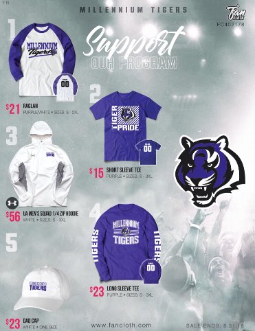 millenniumdeca's tweet photo. Millennium students! Millennium Tiger merchandise is now available for purchase through Fan Cloth. These items will be available for a limited time! Look at the link in our bio for more information 🐯 https://t.co/6G8FovB62n