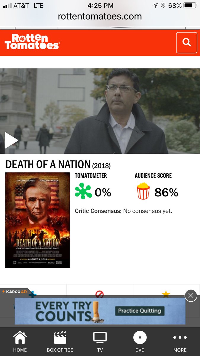 Debber66's tweet photo. This is what happens when you make a movie that makes the left go mad! The Rotten Tomatoes discrepancy is very telling! @DineshDSouza @realDonaldTrump https://t.co/GL0el2kpko