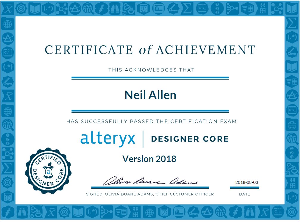NeilGAllen's tweet image. Just passed the @alteryx Designer Core Exam! Now on to the next one.
#alteryx #alteryxacademy #alteryxcertification #neverstoplearning