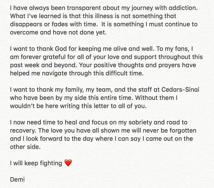 DLBRsupport's tweet image. Tradução do texto publicando por Demi Lovato em seu Instagram. ❤️