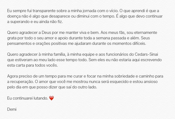 DLBRsupport's tweet image. Tradução do texto publicando por Demi Lovato em seu Instagram. ❤️