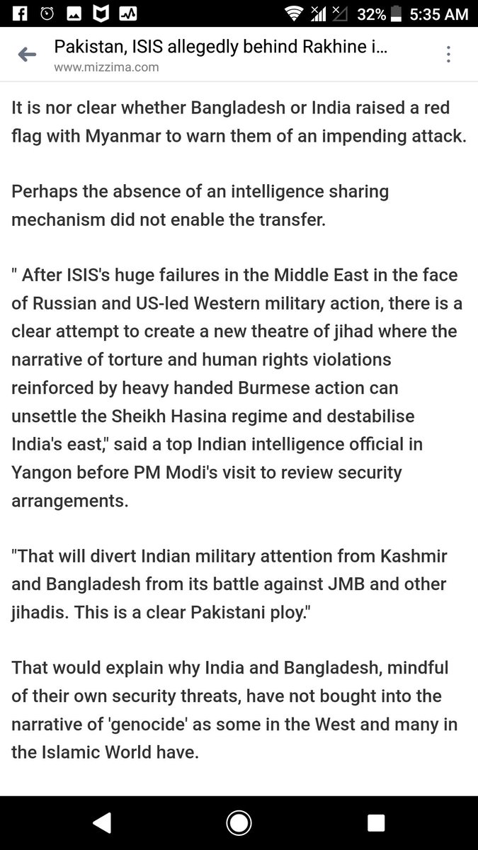 Pakistan, ISIS allegedly behind  #Rakhine imbroglio -2 #Bangladesh media, quoting their intelligence sources had reported that ISI officer & Begum Zia discussed ways to bring down the  #Hasina government in Dhaka & *boost Rohingya insurgency in  #Rakhine*..