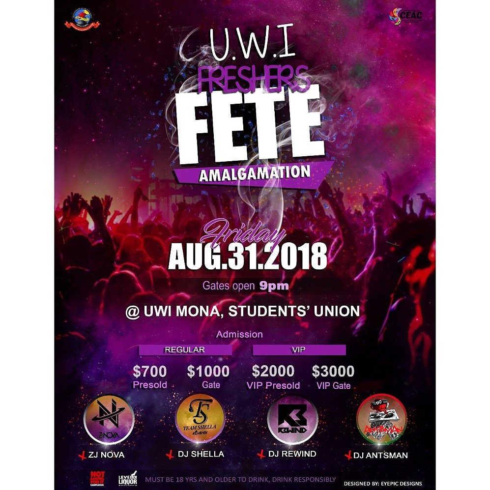 JhenessaR's tweet image. UWI FRESHERS FETE🚨🚨🚨
Your ultimate party experience and the best way to start off your school year! 
Fling, yeng yeng and lebeh lebeh with your new crew 🤳🏽👯‍♀👯‍♀🕺🏾🕴🏾

Follow @uwimonaguild for more 
#FreshersFete18 #LevelDiLiquor