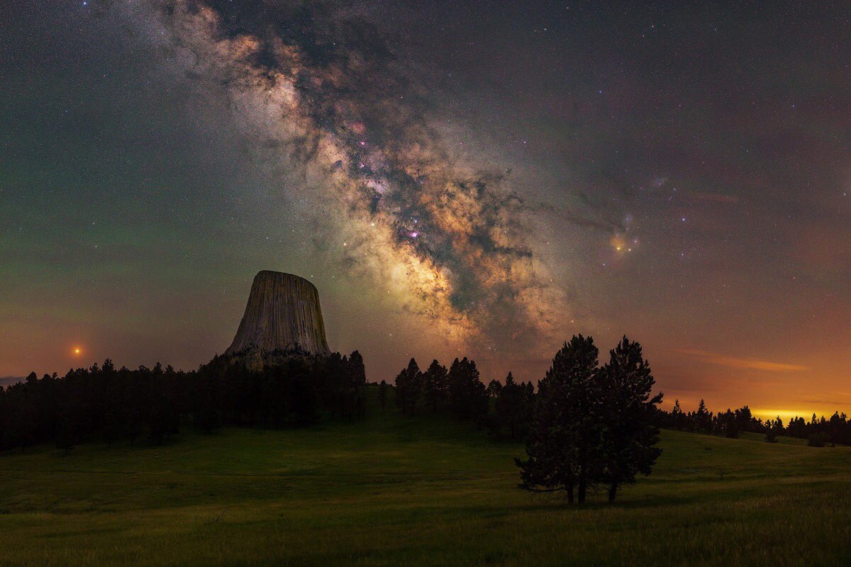 Interior's tweet image. Our most popular photo last week: The #MilkyWay over @DevilsTowerNM by Eden Bhatta #Wyoming #FindYourPark
