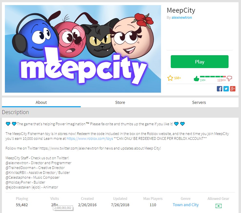 Bloxy News On Twitter Bloxynews Meepcity Was Not Only The First Game To Reach 1 Billion 1 000 000 000 Visits But Is Now The First Game To Reach 2 Billion 2 000 000 000 Visits Congratulations - what was the first roblox game to reach 1 billion visits