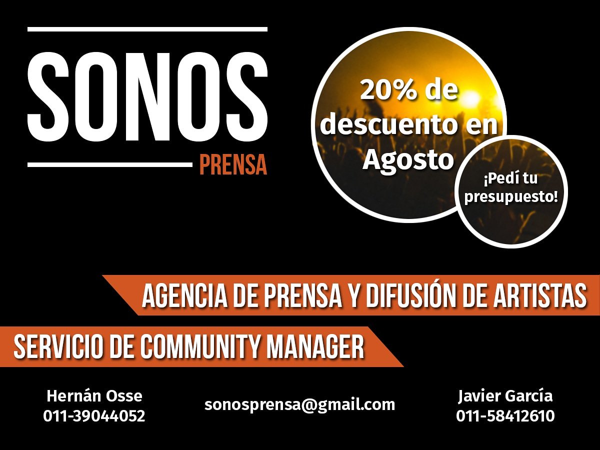 Che, che, che, ¿tenes una banda y querés difundir tu laburo? Seguimos en <a href="/SonosPrensa/">Sonos Prensa</a>. Escribime 🤘