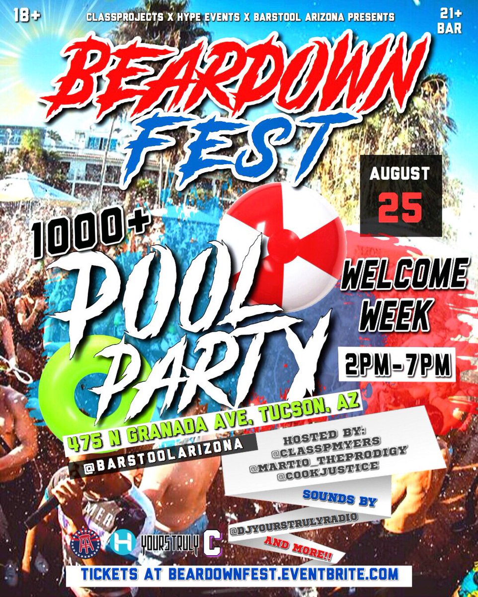classpmyers's tweet photo. ⠀⠀⠀⠀ ⠀🐻#BearDownFest ⬇️ 
⠀🎈WELCOME WEEK POOL PARTY💦 

   ⠀⠀RT for a Chance At Free Entry 
⠀⠀⠀⠀⠀ And VIP Access for 3️⃣

 💦🔫🔵SATURDAY AUG 25TH🔴🔫💦

⠀⠀⠀⠀⠀ ⠀ ⠀🎟 TICKETS 🎟
⠀⠀ ⠀https://t.co/Yt0sCpZ8jn
⠀⠀⠀⠀ 
⠀🔥Expecting 1000+ In Attendance🔥 https://t.co/qQYPX9oI9A