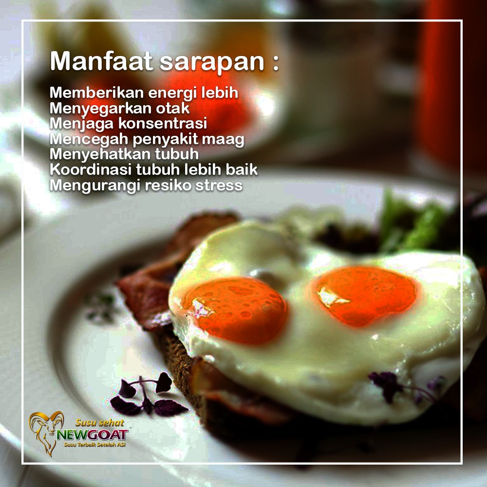 Manfaat Sarapan :
Memberikan energi lebih
Menyegarkan otak
Menjaga konsentrasi
Mencegah penyakit maag
Menyehatkan tubuh
Koordinasi tubuh lebih baik
Mengurangi resiko stress

#newgoat #susukambing #susupremium #susukambingkurmamadu #susuterbaiksetelahasi #susunewgoat #berbagisehat