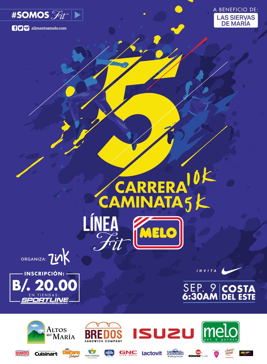 WAO973's tweet photo. Por 5to año consecutivo Alimentos Melo, realiza la Carrera Caminata #LoFitSeNota  con el objetivo a reunir a toda la familia y promover estilos de vida saludable. A beneficio de Las Siervas de María.  Se llevara a cabo el Domingo 9 de Septiembre en Costa del Este. https://t.co/09zpfaMNCP