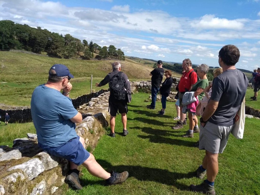 In full throw on <a href="/HadriansWall/">Hadrian's Wall</a> at <a href="/EnglishHeritage/">English Heritage</a>  Housesteads fort with a wonderful group. The ward sunny weather certainly does help!