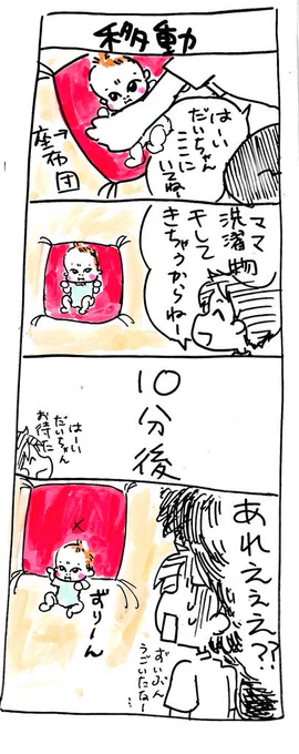 動かなくても、動いてますよね……(笑)

本格的にずり這い、はいはいとかが始まったらを考えると…恐ろしいです……(^^;

#育児絵日記 
#育児漫画 
#2018_mar_baby 