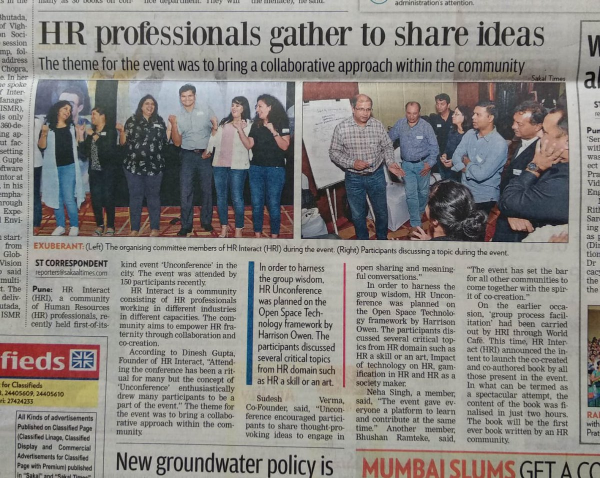 HR_interact's tweet photo. Hey Guys,

Good Morning......... 
Your HR Forum - @HR_interact is in news.... (today's Sakaal Times) https://t.co/HViK428Ykt