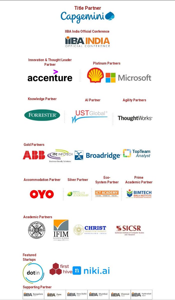 All set fr #BAConvention2018 &amp; Big thanks to our partners <a href="/CapgeminiIndia/">Capgemini India</a> <a href="/Accenture/">Accenture</a> <a href="/Shell/">Shell</a> <a href="/Microsoft/">Microsoft</a> <a href="/forrester/">Forrester</a> <a href="/USTGlobal/">UST</a> <a href="/thoughtworks/">Thoughtworks</a> <a href="/ABBgroupnews/">ABB</a> <a href="/itcinfotech/">ITC Infotech</a> <a href="/Broadridge/">Broadridge</a> <a href="/TopTeamAnalyst/">TopTeam Analyst</a> <a href="/oyorooms/">OYO</a> <a href="/prodleader/">Institute Of Product Leadership</a> <a href="/ICTACT/">ICTACT</a> <a href="/BIMTECHNoida/">BIMTECH</a> <a href="/ximbee/">ximbee</a> <a href="/IFIM/">IFIM Business School</a> <a href="/ChristBangalore/">CHRIST</a> <a href="/SICSRPune/">SICSR Pune</a>