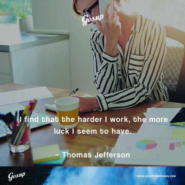 gossipwebdesign's tweet photo. Gossip! I find that the harder i work, the more luck i seem to have. -Thomas Jefferson #GossipHarder #GossipLuck #GossipSuccess #SEO #Webdesign #responsivedesign #WebsiteMelbourne #WebdesignAustralia #Australia #SMO #GossipWebDesign https://t.co/66xHMOHzIs https://t.co/NKQrJBow9F