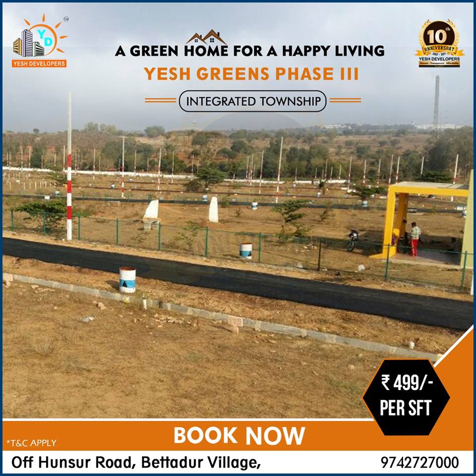 YeshDevelopers's tweet image. Looking for a #plot to invest in Mysuru? Presenting to you Yesh Greens Phase III by Yesh Developers, an integrated township Plots available at ₹499/- per sqft. 

Click here to book a free site visit yesh.in

 #PlotsOfProsperity #amidstnature #Investment #Mysuru