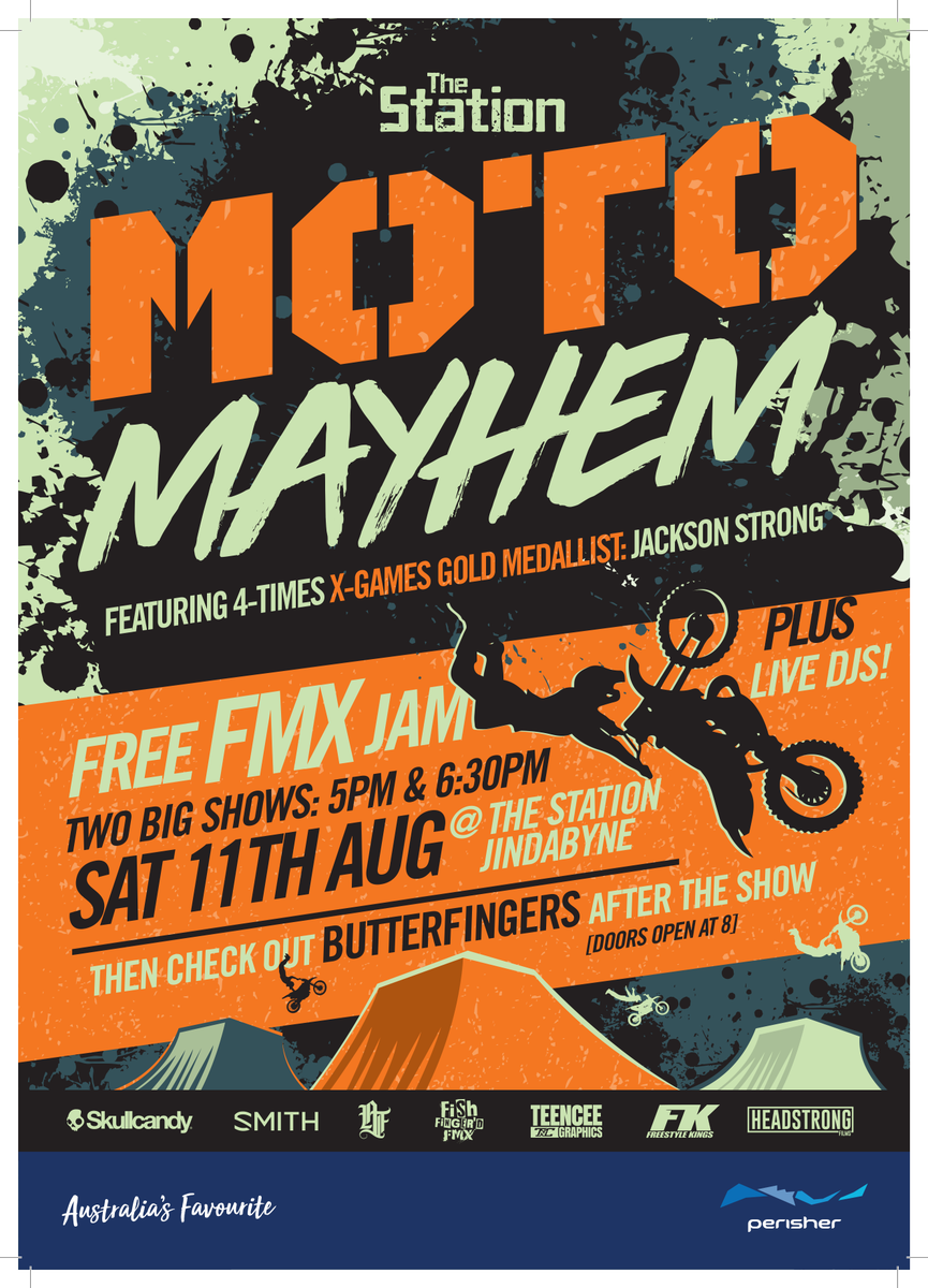 Moto Mayhem is now happening right before we play at The Station, Jindabyne this Saturday. Death-defying bike action Vs. Deaf-defying mic action. :0

Tix at butterfingers.info