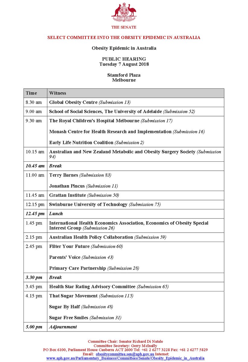 Program details for the hearing