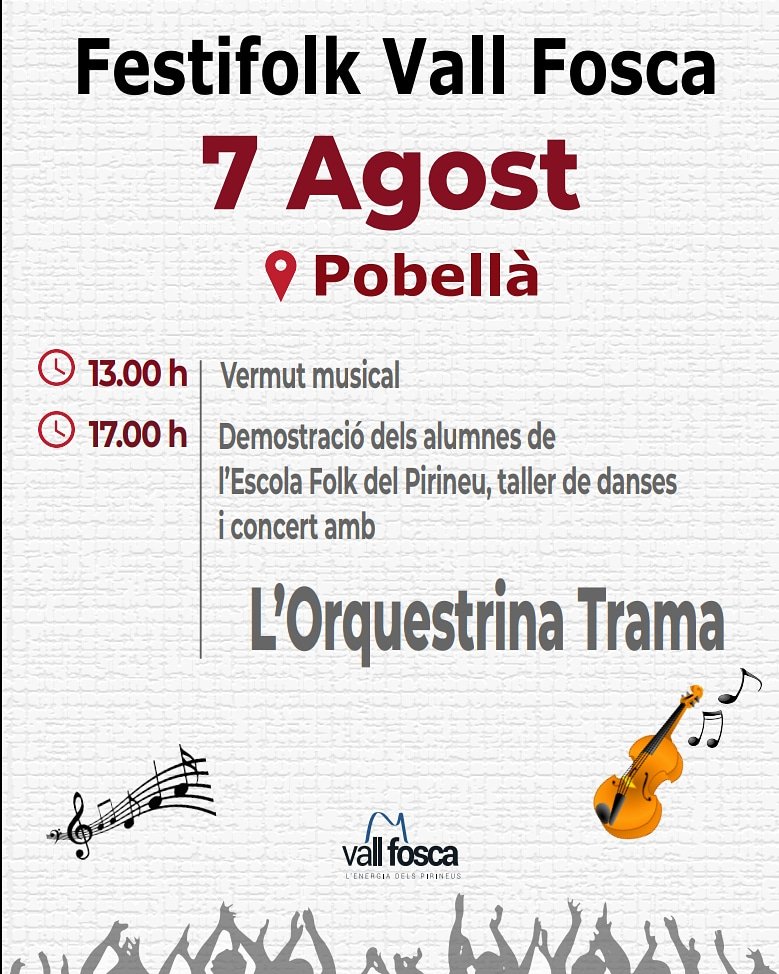 Demà serem al Festifolk de la Vall Fosca a Pobellà, us hi esperem!!