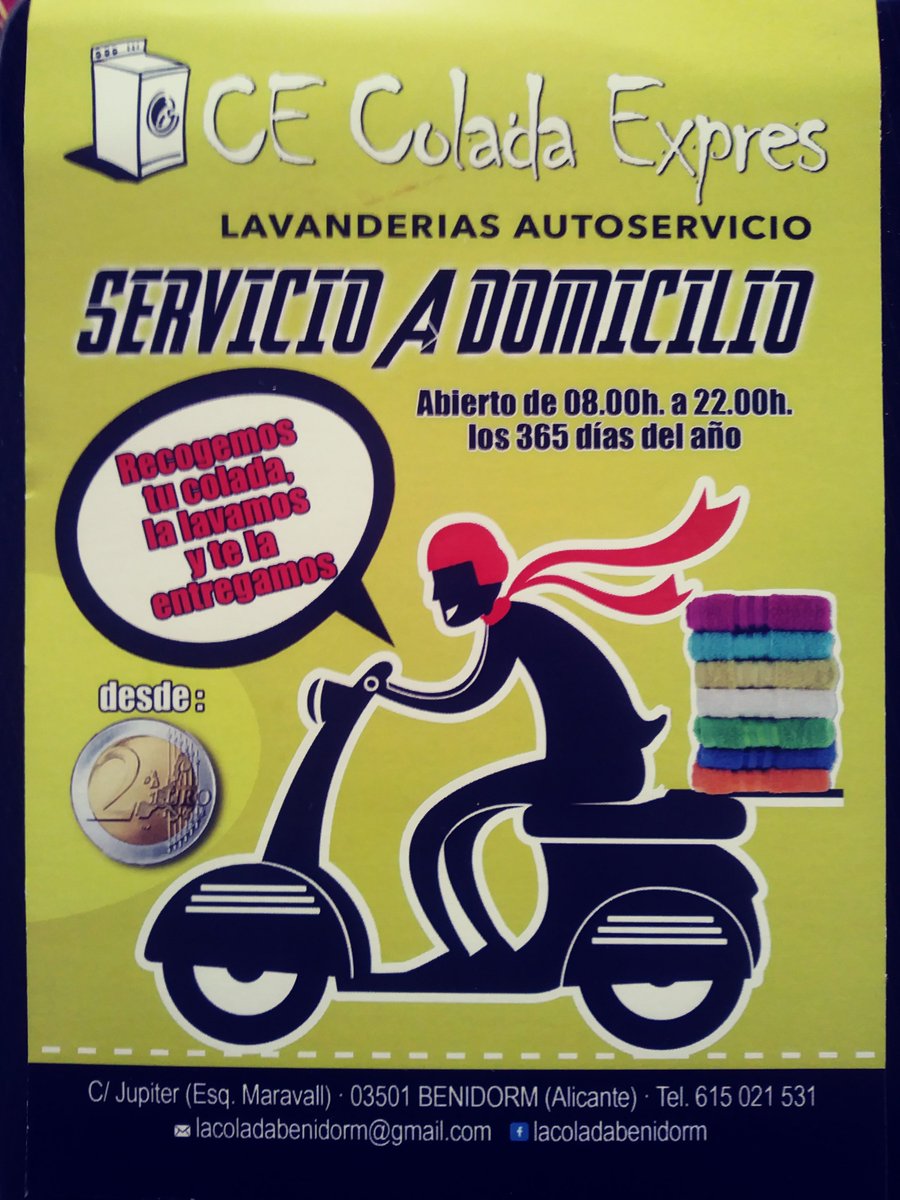 lacoladabenido2's tweet photo. @IrenaInBenidorm Aqui esta la solucion, #coladaexpres #benidorm
Lavanderia Autoservicio
Servicio a domicilio, incluido #hoteles y #hostales y volvamos al #hotel de 4 estrellas
C/ Júpiter, 19 Esq. Maravall
Pasalo por favor.... https://t.co/wdDpAmpxVW