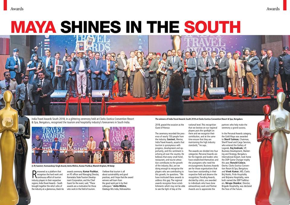_SIHRA_'s tweet photo. India Travel Awards South 2018, in a glittering ceremony held at Clarks Exotica Convention Resort &amp; Spa, #Bengaluru, recognised the tourism and hospitality industry's forerunners in #SouthIndia.

 #Awards #SIHRA https://t.co/yJKN6yW0cA