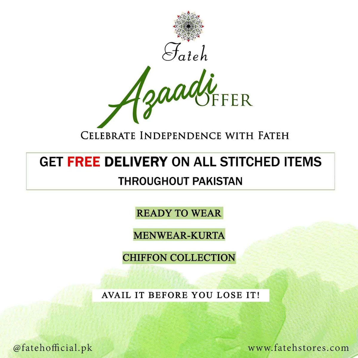 fatehofficialpk's tweet image. What are you waiting for?
Inbox now to place your order.

NOTE: This offer is for social media customers only 🤫

#azadioffer #fateh #fatehstores #trendsetters #fatehdesignerwear #ootd #fashionista #fashionweek #fashionblogger #outfitoftheday