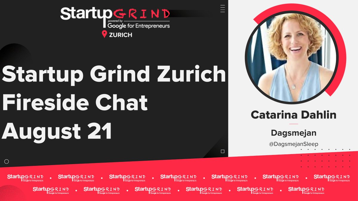 StartupGrindZUR's tweet photo. Aug.21 fireside chat w/ Catarina Dahlin 🔥(@DagsmejanSleep), one of eastern Switzerland’s most innovative start-ups! 🚀 
Get your ticket: https://t.co/hSQXuxhfeX 
#Sleepwear Reinvented! #swiss #startup #Entrepreneur #innovation #startupgrind
Hosted at Google Zurich. https://t.co/suf60n6Hpc