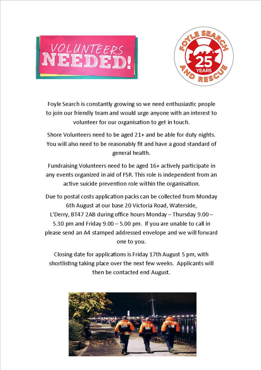 Foyle Search Rescue Pa Twitter Do You Want To Be A Foyle Search Volunteer Recruitment Has Now Opened Details On How To Obtain An Application Pack Are In The Flyer Below Fsr25years