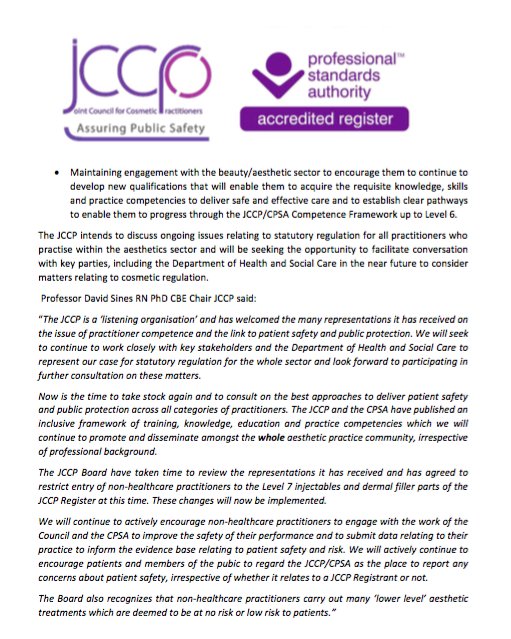 JointCCP's tweet photo. We can confirm that will not accept non-healthcare applications into our level 7 register for dermal filler and Botox procedures.

More about this in our latest press release below: https://t.co/sMmblfOcHr