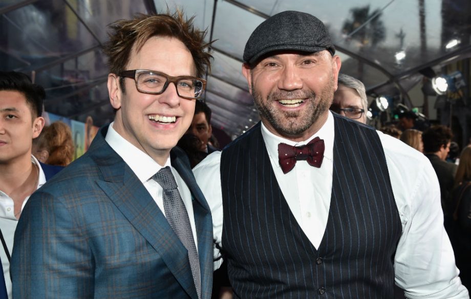 Saurocron's tweet photo. "Dave is truly one of the greatest guys I know - humble and compassionate and funny. Not only that, he is an amazing (and an amazingly underrated actor). 
I couldn't be more proud of having fought for him to play Drax four and a half years ago." - James Gunn 
#RehireJamesGunn https://t.co/XQeVWlT7Xu